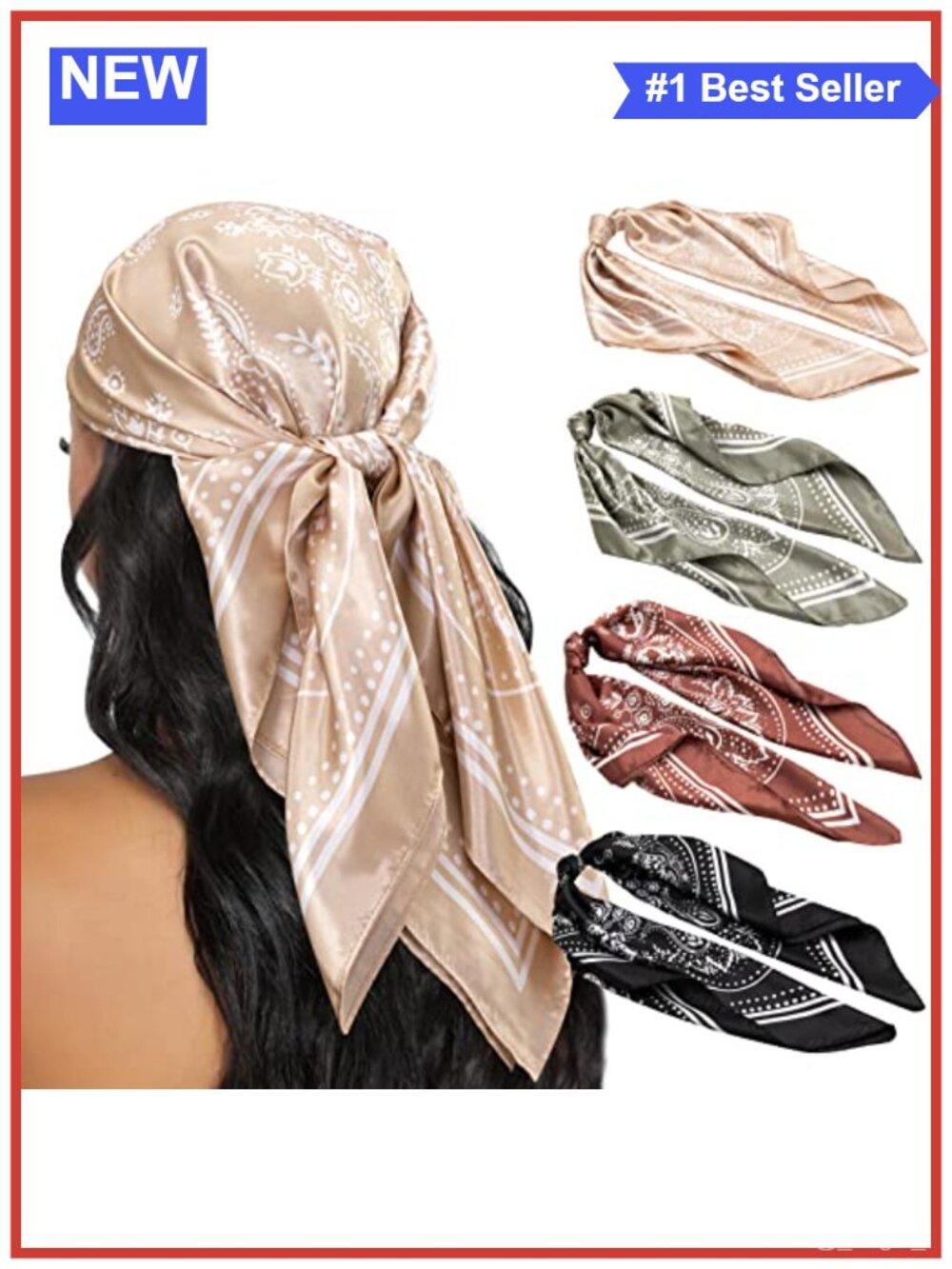 Satin Feel Head Scarf 35" Square Silk Feel Hair Wrap Bandana